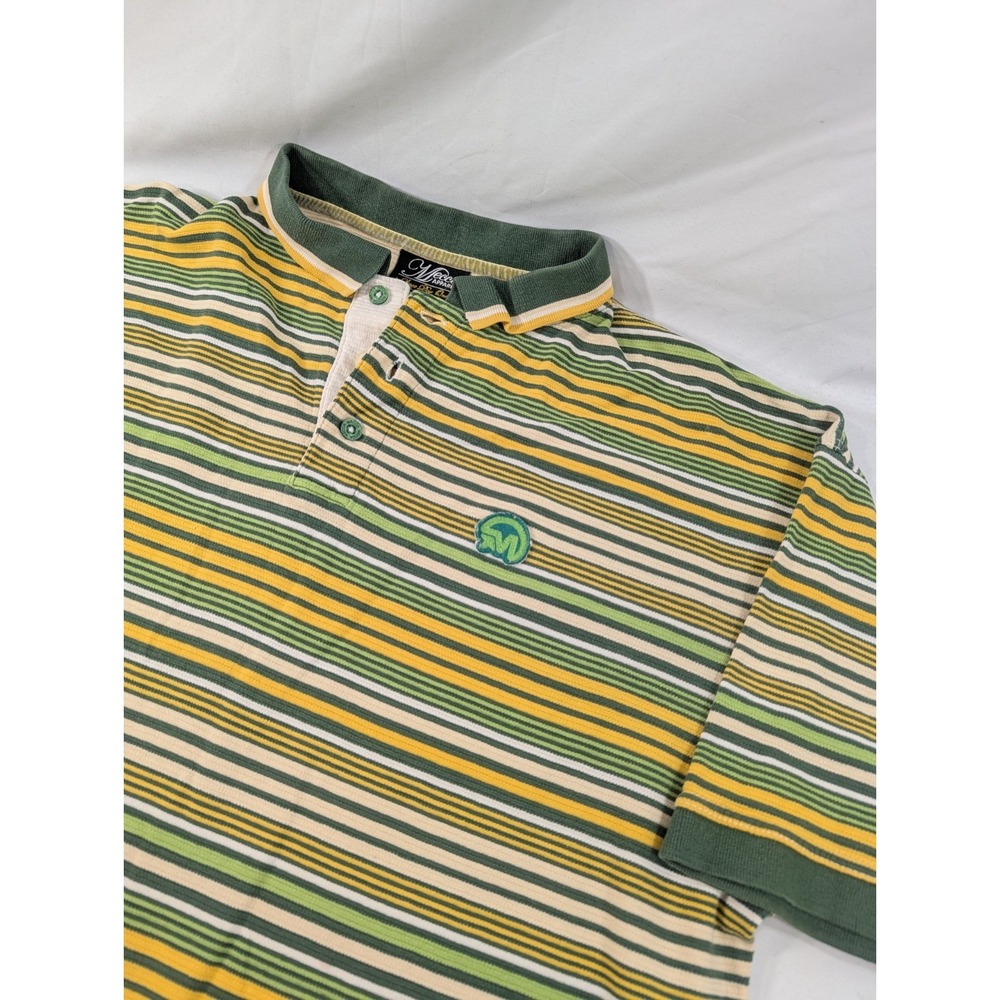 vtg MECCA polo shirt XL green striped 90s 00s y2k hip hop rap streetwear